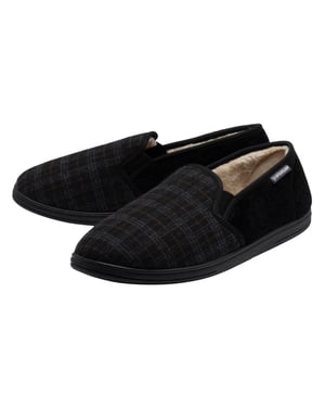 Heren Geruite Volledige Slippers Zwart Houtskool Gevoerd VK 7-12