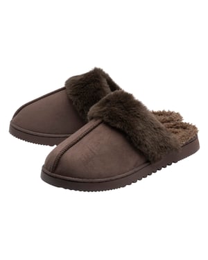 Ladies Faux Fur Trim Mule Slippers Brown Pink Tan Warm UK 3-8