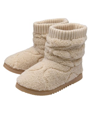 Dames Teddy Fleece Slofjes Oatmeal Taupe Warm VK 3-8