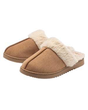 Dames Faux Fur Trim Mule Slippers Bruin Roze Beige Warm VK 3-8