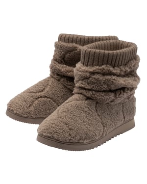 Dames Teddy Fleece Bootie Slippers Oatmeal Taupe Warm VK 3-8