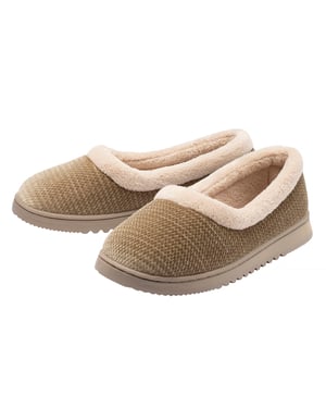 Ladies Textured Ballerina Slippers Brown Tan Warm UK 3-8
