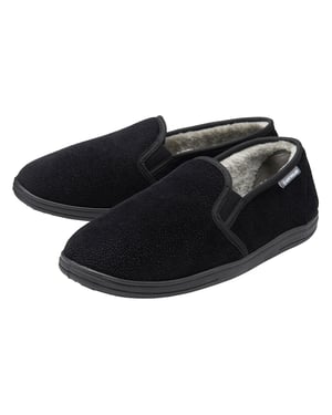 Heren Textured Volle Slippers Zwart Gesloten Hak Gevoerd UK 6-13