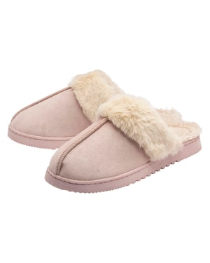 Ladies Faux Fur Trim Mule Slippers Brown Pink Tan Warm UK 3-8