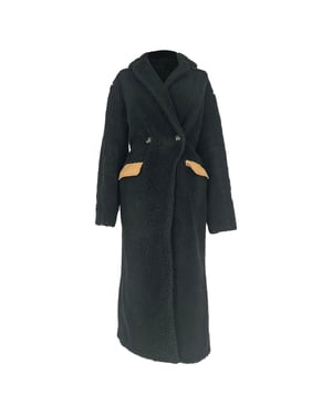 Ganni Teddy Double-Breasted Coat in Black Polyester