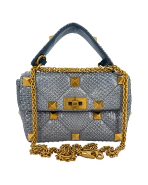 Valentino Garavani Roman Stud Top Handle Bag in Light Blue Leather