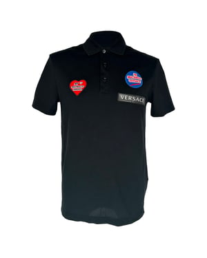 Versace Patched Polo Shirt in Black Cotton