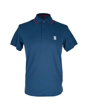 Burberry Logo-Embroidered Polo Shirt in Navy Blue Cotton