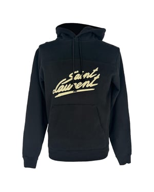 Saint Laurent 50s Signature Logo-Print Hoodie in Black Cotton