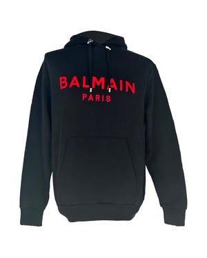 Balmain Logo-Print Hoodie in Black Cotton
