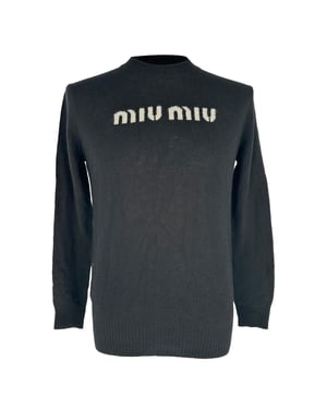 Miu Miu Logo-Embroidered Knitted Sweater in Black Wool