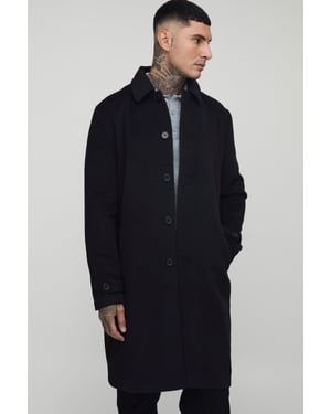 Tall Plain Regular Fit Collared Overcoat In Black
