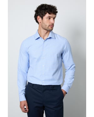 Light Blue Gingham Check Slim Fit Long Sleeve Shirt