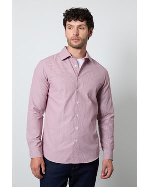 Red Textured Slim Fit Long Sleeve Shirt