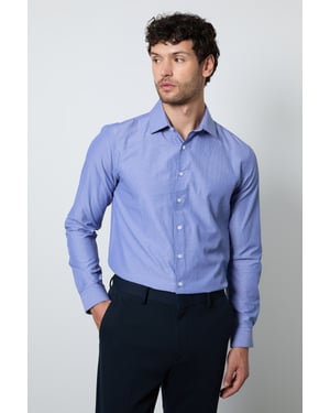 Blue Textured Slim Fit Long Sleeve Shirt