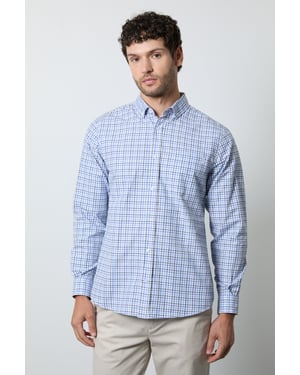 Blue Tattersall Check Long Sleeve Shirt