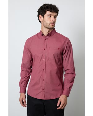 Red Micro Tile Print Long Sleeve Shirt
