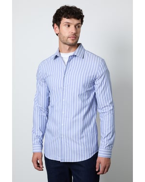 Blue Banker Stripe Slim Fit Long Sleeve Shirt