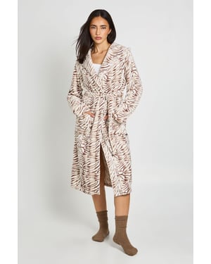 Zebra Print Fleece Hooded Long Dressing Gown