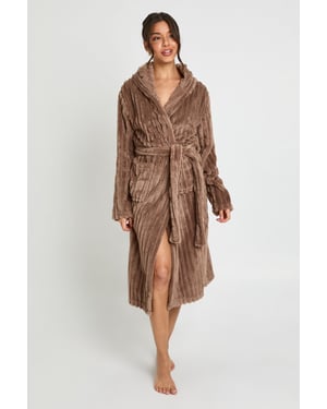 Ribbed Fleece Hooded Long Dressing Gown