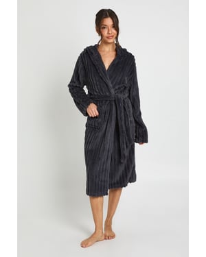 Ribbed Fleece Hooded Long Dressing Gown
