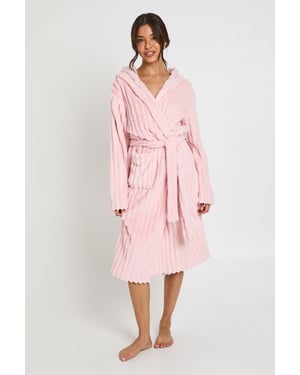 Ribbed Fleece Hooded Long Dressing Gown