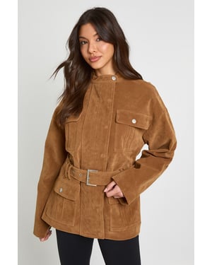 Faux Suede Belted Jacket