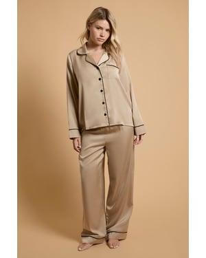 Plain Satin Contrast Binding Nightwear Set