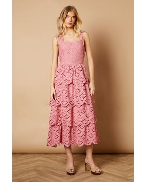 Scallop Trim Broderie Midi Dress