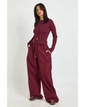 Petite Rib Button Through Long Sleeve Top Tracksuit