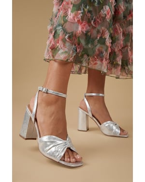 Midyim Metallic Textile Ruched Front High Heel Block Heel Sandals