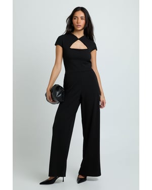 Jersey Crepe High Neck Wide Leg Jumpsuit