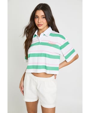 Stripe California Printed Cropped Short Sleeve Rugby Top