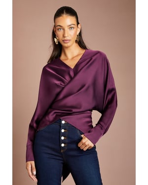 V Neck Satin Wrap Waist Top
