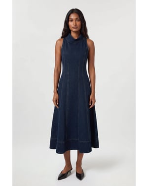 Denim Funnel Neck Full Skirted Dress