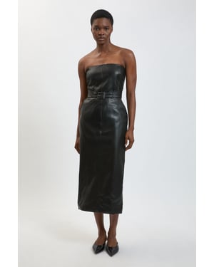 Faux Leather Belted Bandeau Midi Dress