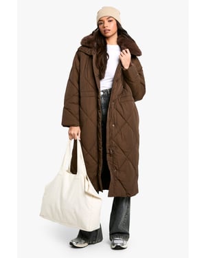 Premium Faux Fur Trim Quilted Maxi Parka