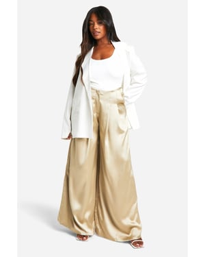 Plus Satin Pleat Detail Tailored Wide Leg Trouser