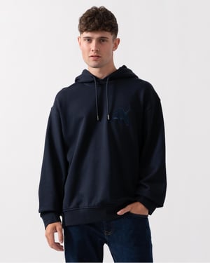 Pullover Monogram Logo Logo Detail Hoodie in Navy