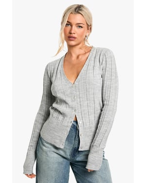 Metallic Silver Thick Rib Knitted Cardigan