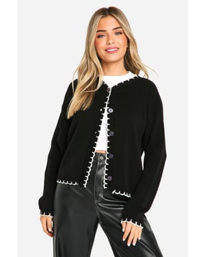 Blanket Stitch Knitted Crop Cardigan
