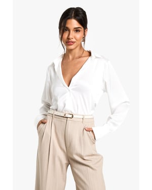 Satin V-neck Button Up Shirt