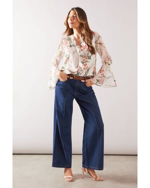 Floral Lace Trim Ruffle Blouse