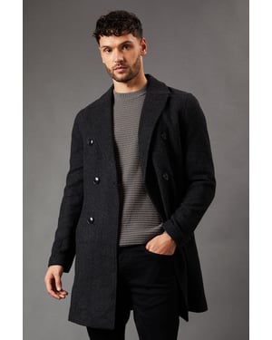 Charcoal Double Breasted Wool Blend Coat