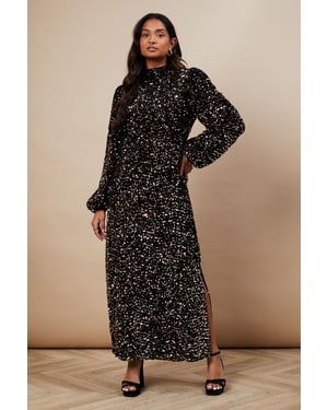 Occasion Velvet Sequin High Neck Midi Dress
