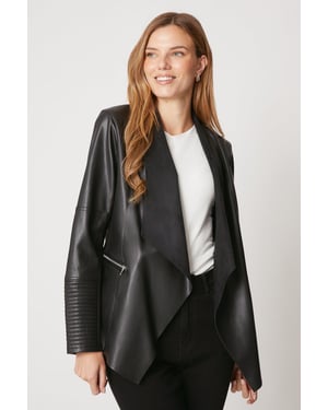 Black Faux Leather Waterfall Jacket