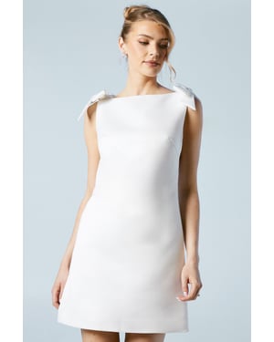 Structured Satin Bow Detail Bridal Mini Dress