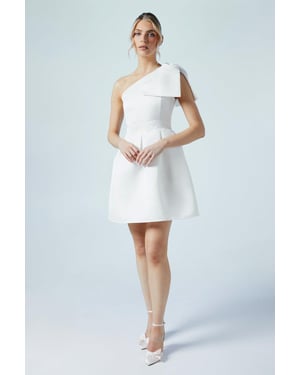 One Shoulder Statement Bow Bridal Mini Dress