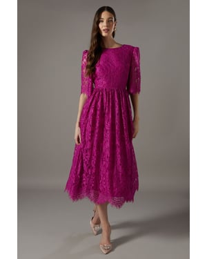 Lace Short Sleeve Midi Dress