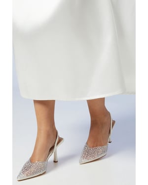 Wide Fit Bridal Tilly Diamante And Pearl Sling Back Pointed Court Shoes